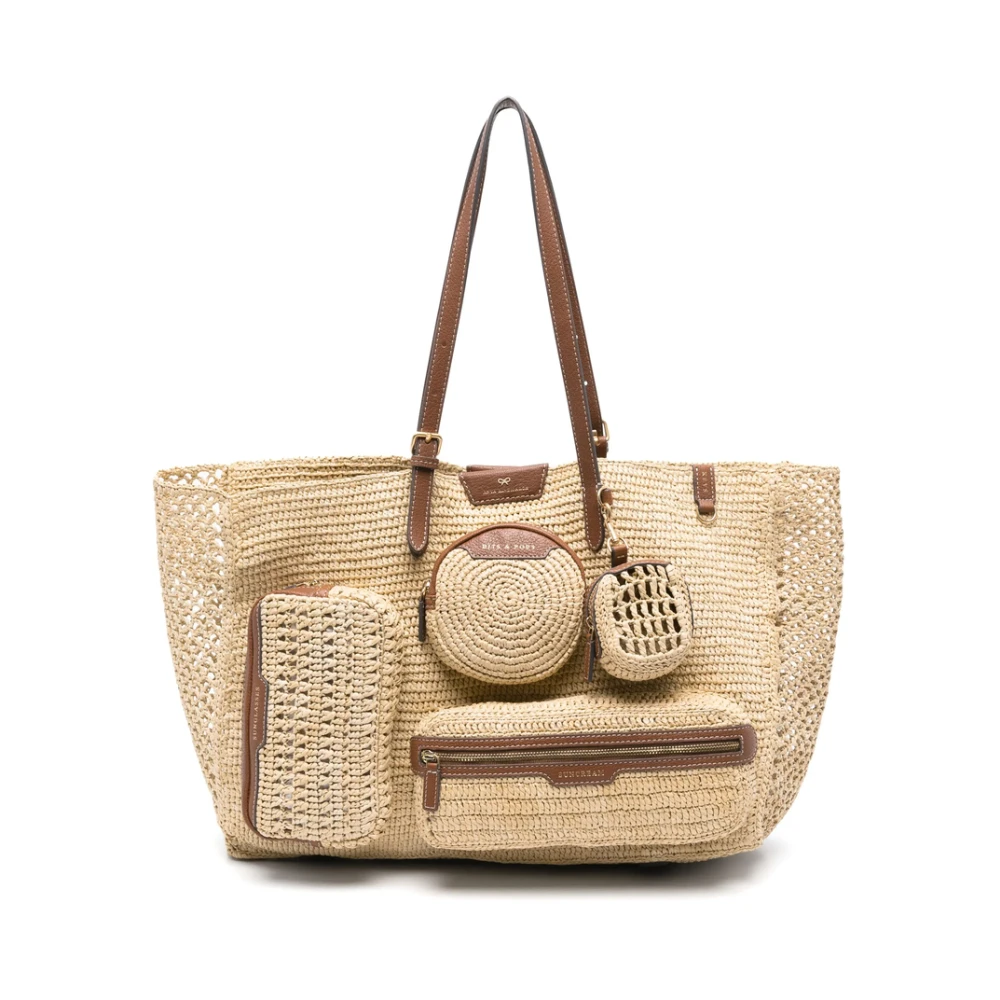 Anya Hindmarch Beige Schoudertas met Meerdere Zakken Beige Dames