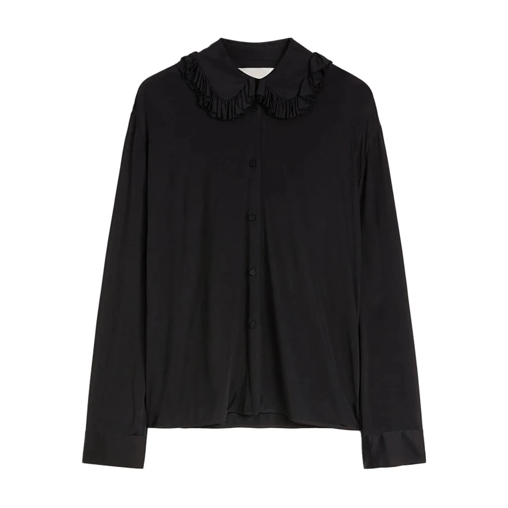 Jil Sander Vrouw Zwart Overhemden Dames, Xs, Blouse Met Rucheskraag