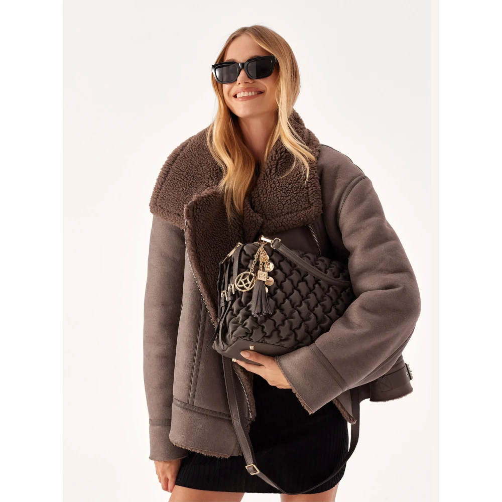 Kazar Leren handtas met handvatten versierd met modieuze stiksels Gray Dames