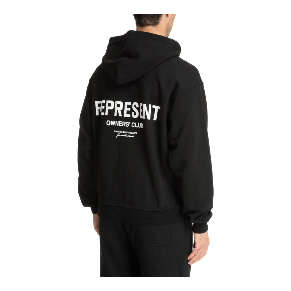 Represent Gestreepte Rits Hoodie met Logo Zakken Black Heren