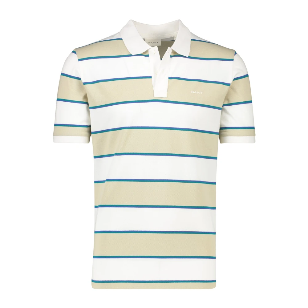 Gant Korte Mouw Beige Gestreepte Polo Multicolor Heren