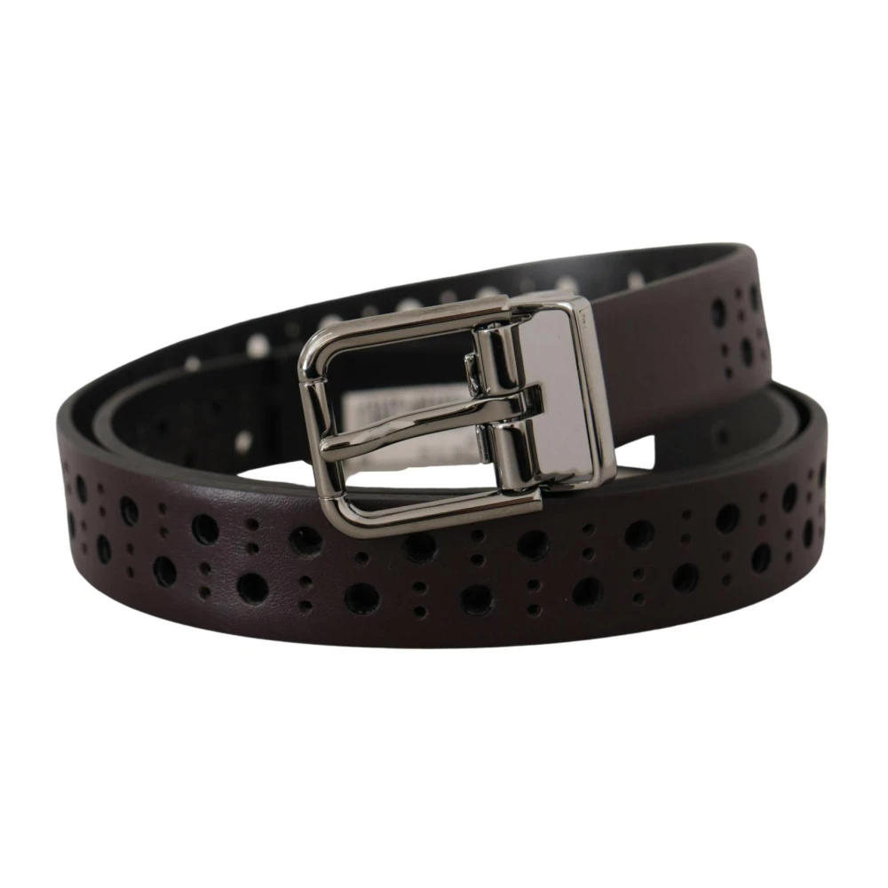 Dolce & Gabbana Paars Geperforeerde Leren Riem Metalen Gesp Purple Heren