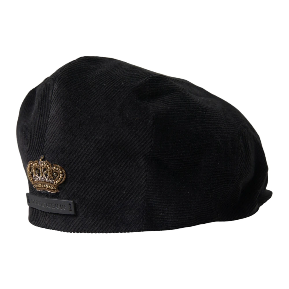 Dolce & Gabbana Zwarte Corduroy Newsboy Cap Black Heren