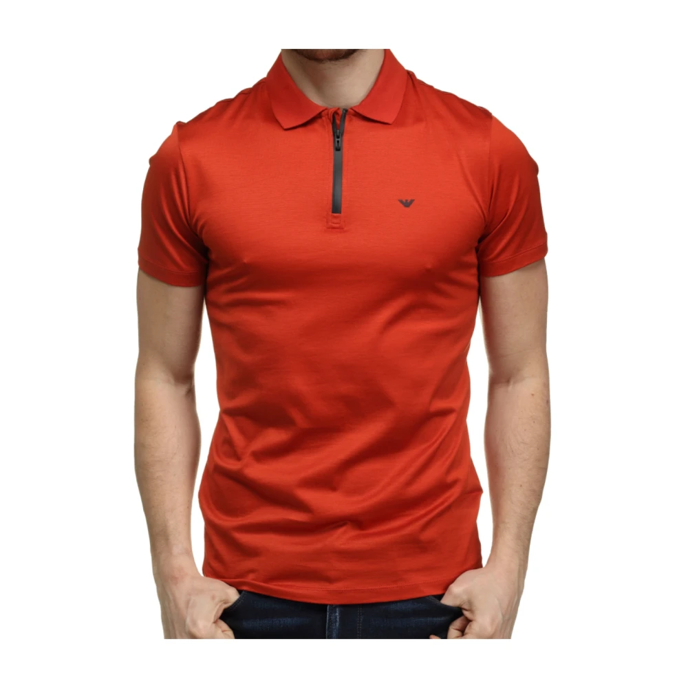 Emporio Armani Röd Slim Fit Polo Tröja Orange, Herr