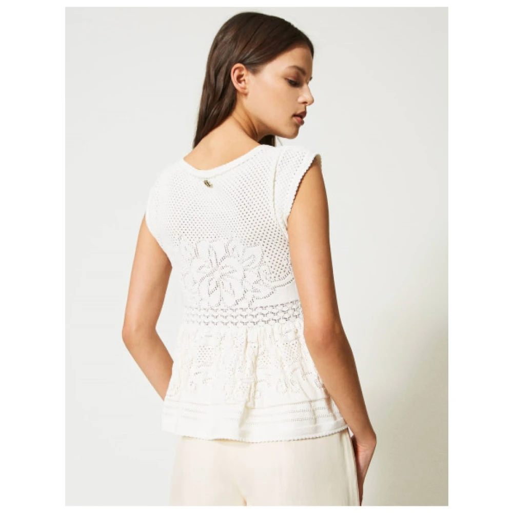 Twinset Uitlopende Gebreide Top met Bloemendesign Beige Dames