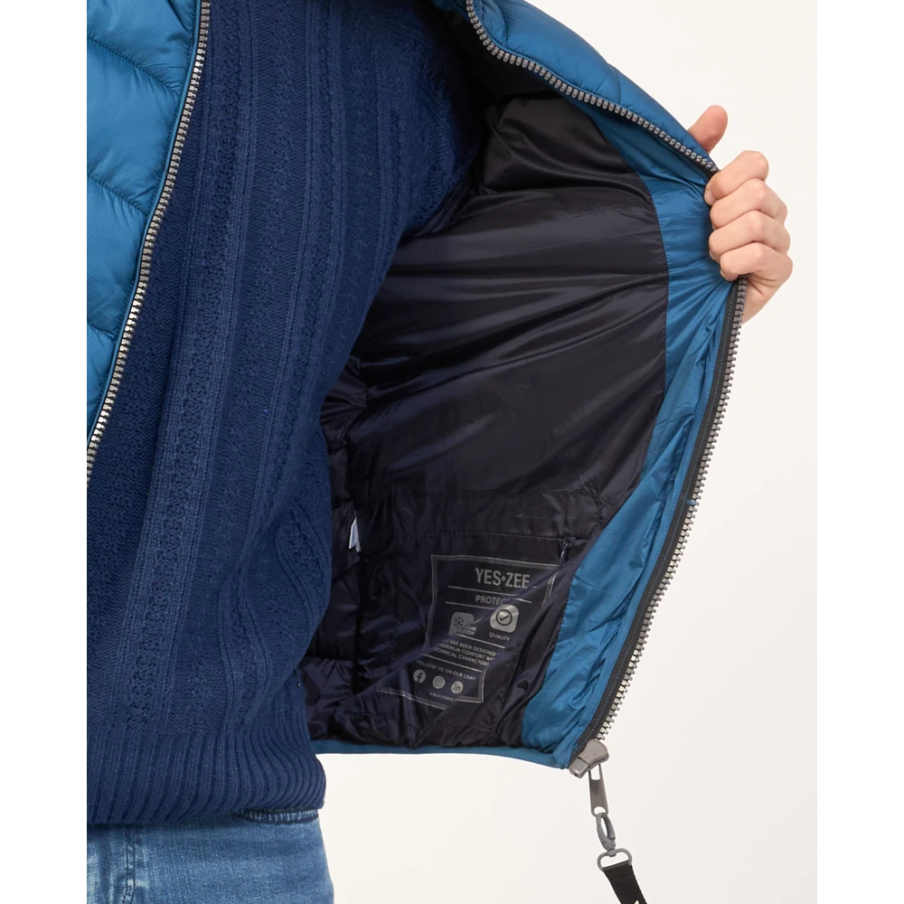 YES ZEE Heldere Blauwe Gewatteerde Hoodiejas Blue Heren
