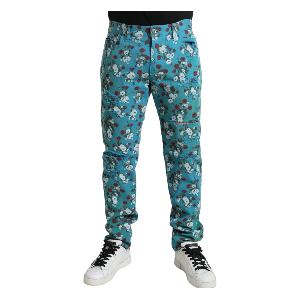 Dolce & Gabbana Men's Multicolor Slim Fit Jeans, M, Floral Skinny Denim Jeans