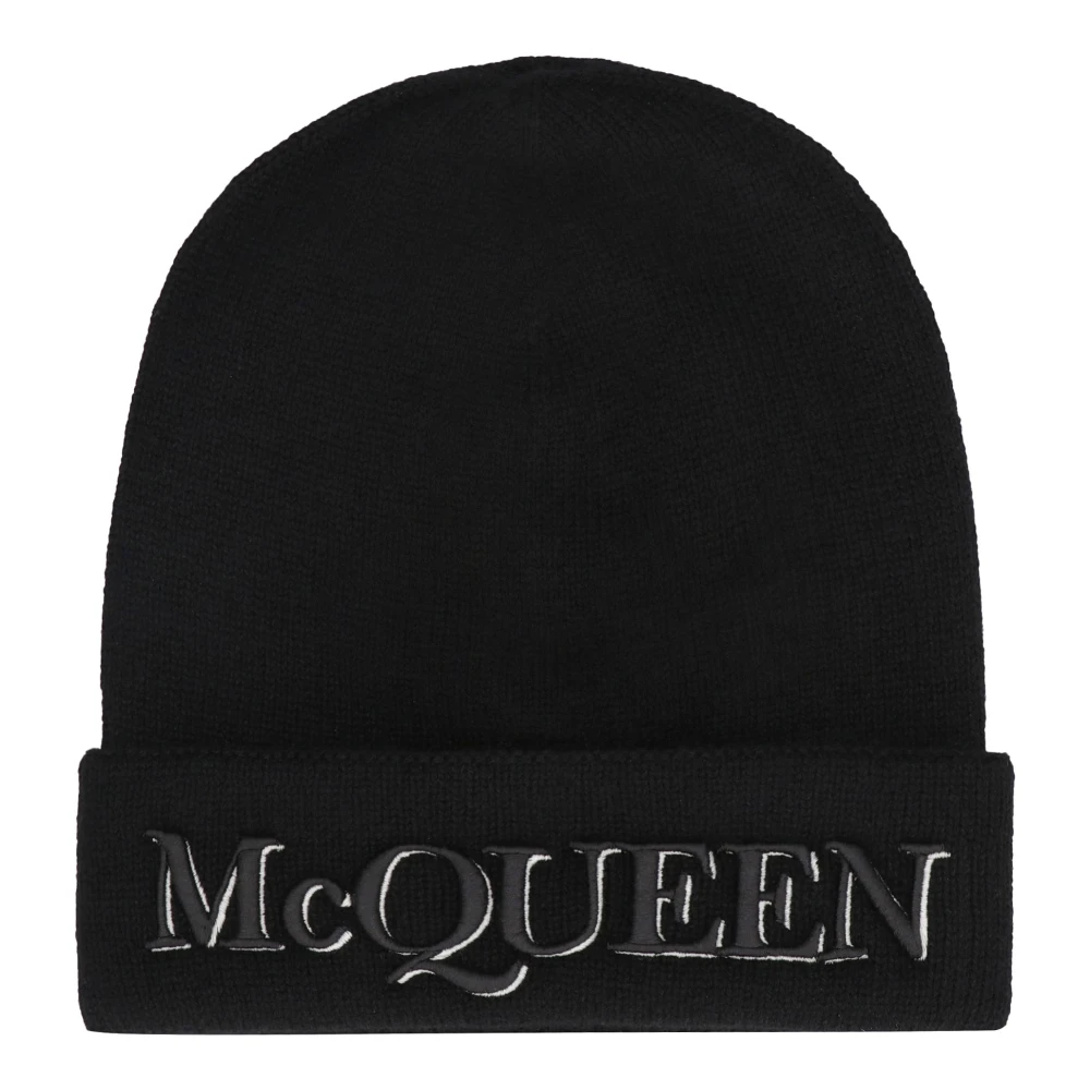 Alexander mcqueen Geëmbosseerd Logo Wol Beanie Hoed Black Heren