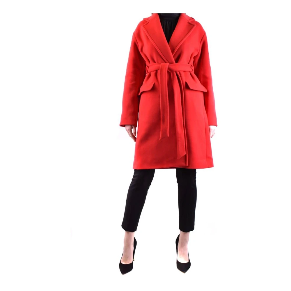 Pinko Women's Red Belted Wool Blend Coat - Belted Coats - M - Coats