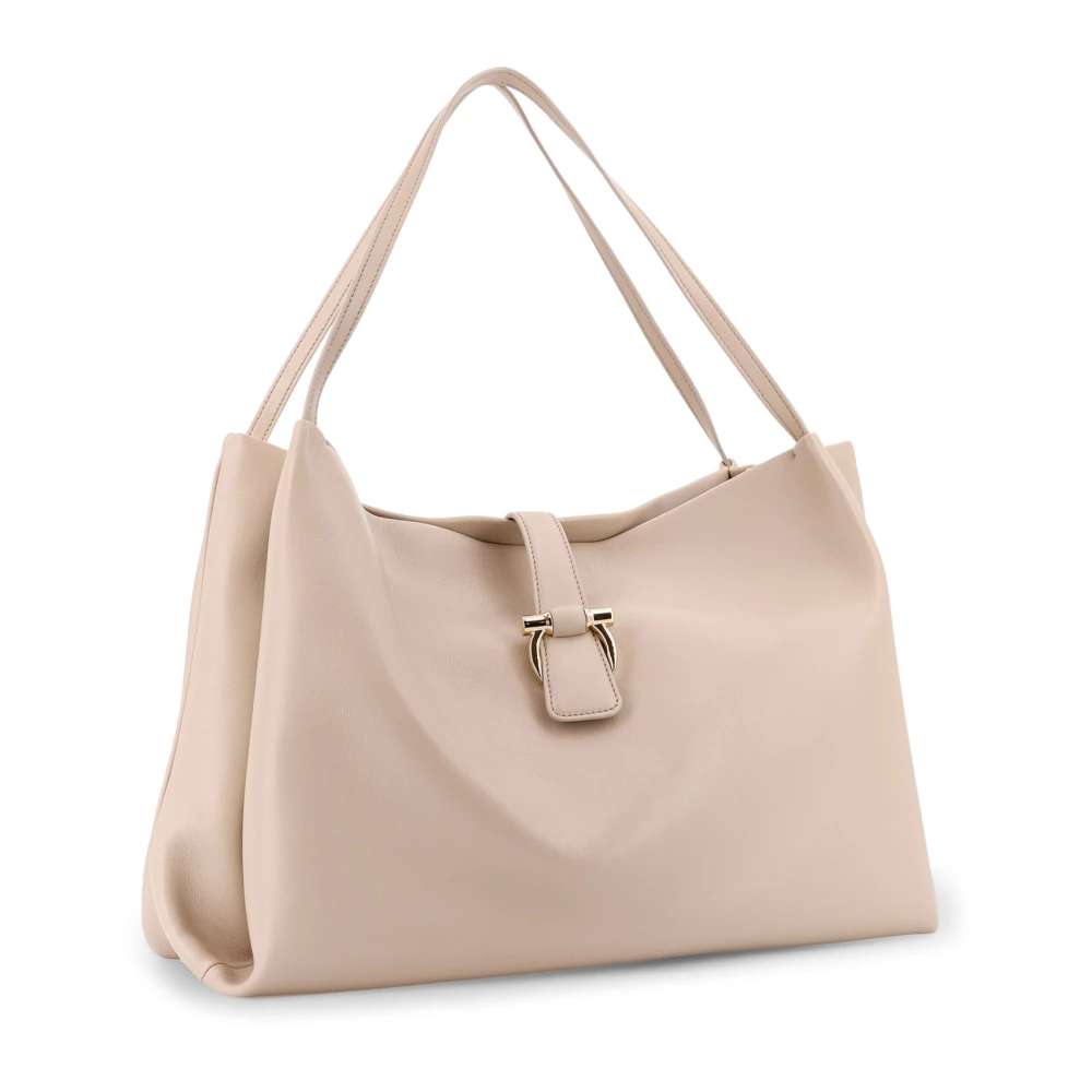 Salvatore Ferragamo Leren handtas met Gancini-detail Beige Dames