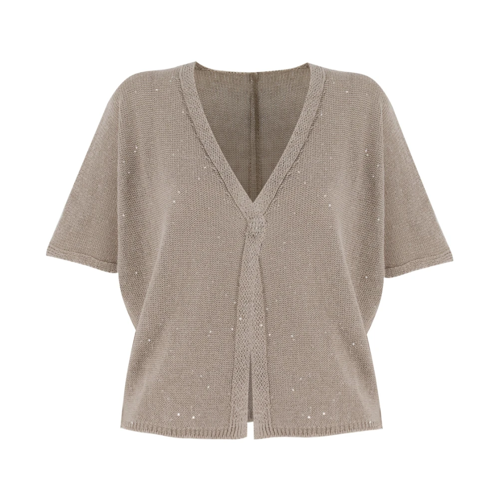 Le Tricot Perugia Modern Linne Cardigan med Paljettdekoration Gray, Dam