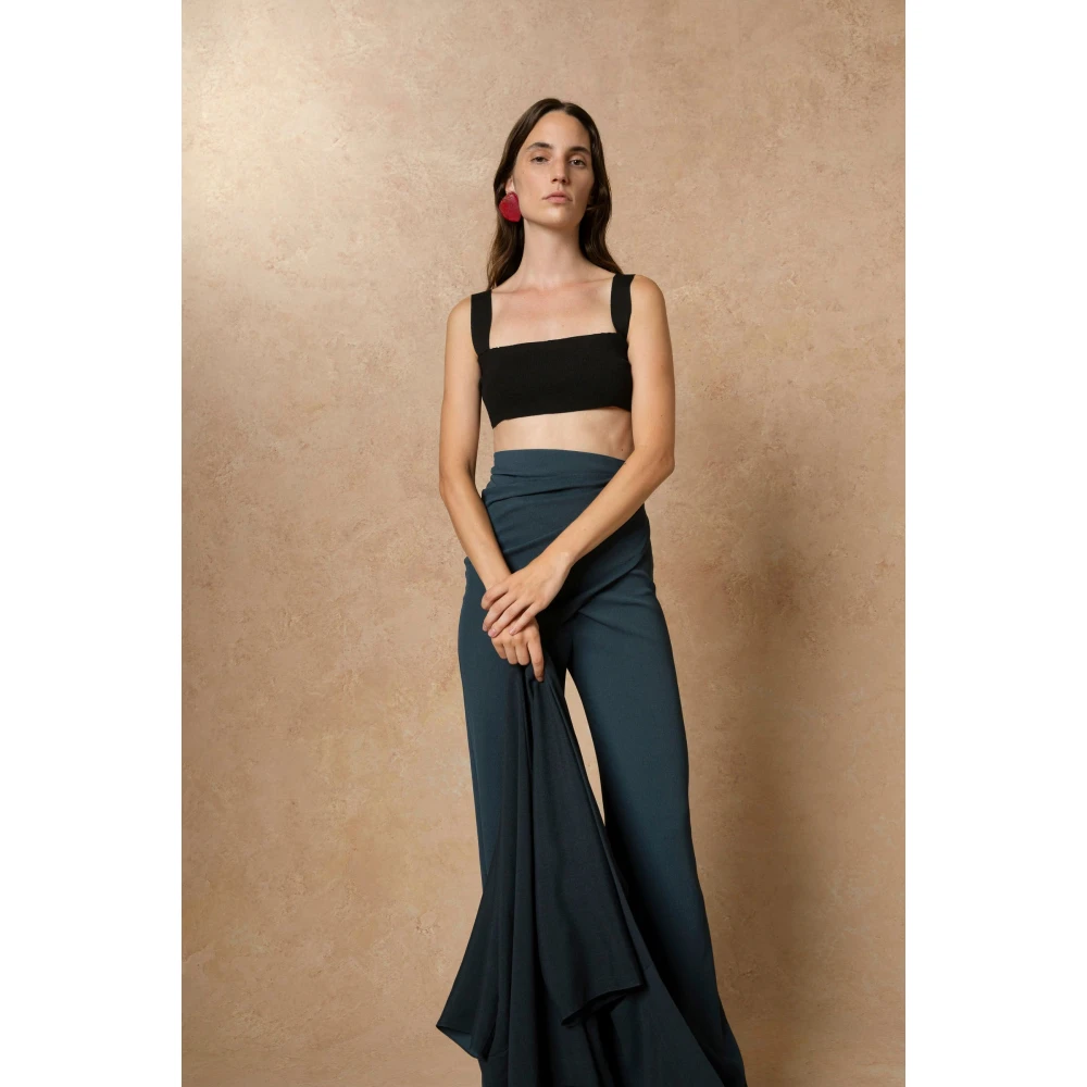 Cortana Blauwe wikkelbroek in zijde blend Blue Dames