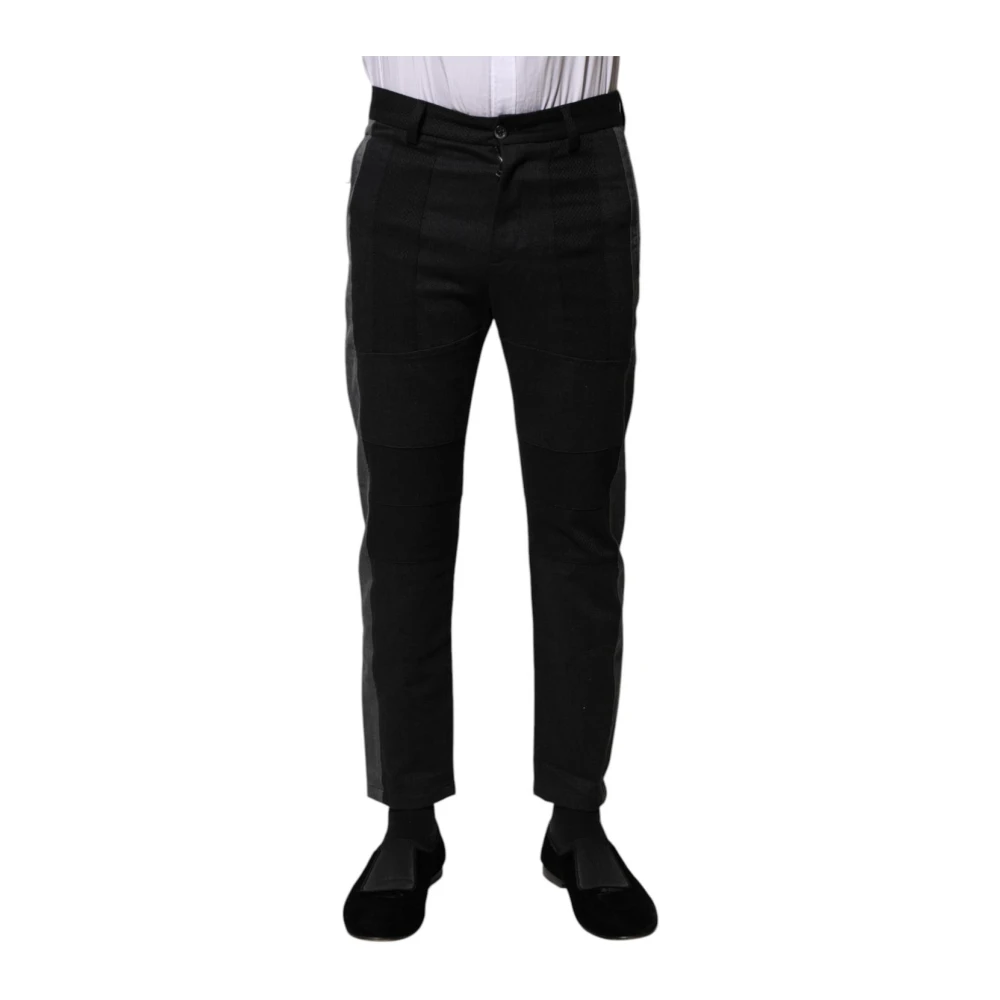 Dolce & Gabbana Men's Black Fantasy Cotton Formal Slim Trousers - Slim-Fit Trousers - Xs - Trousers