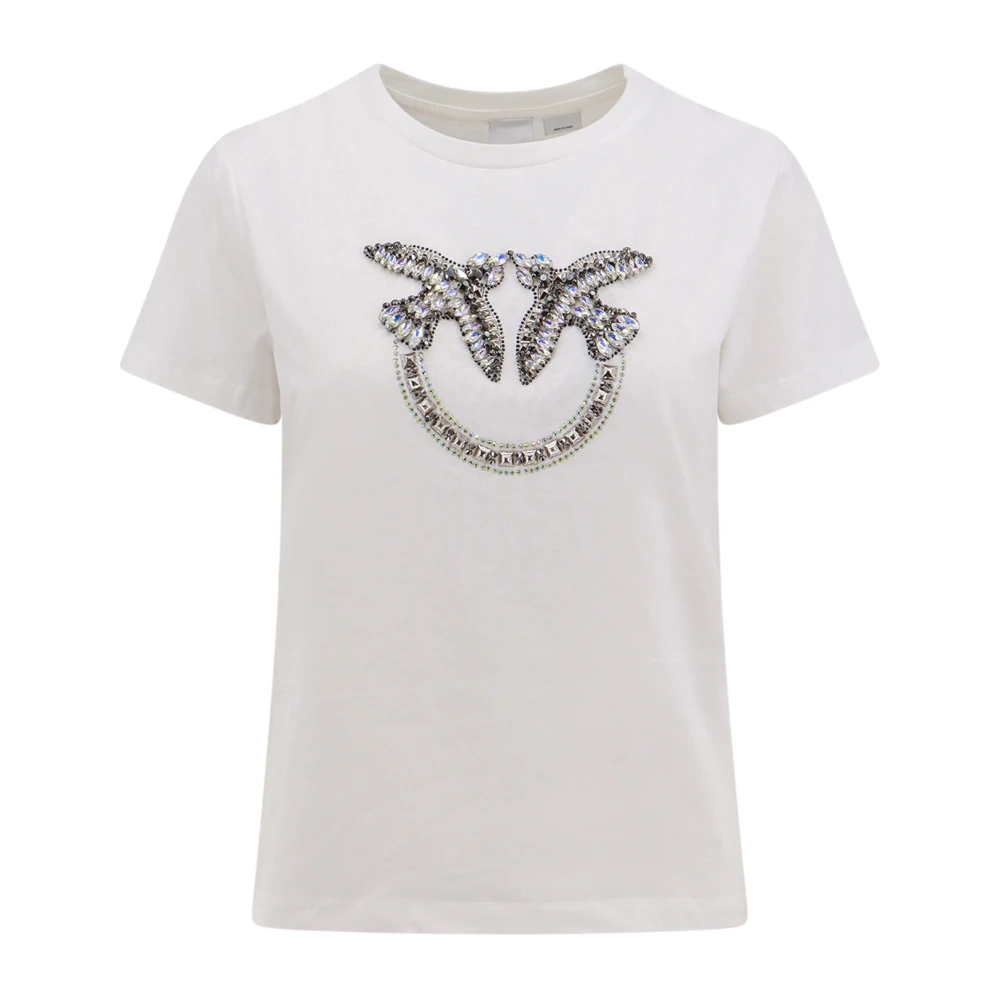 Hvit Rhinestone Crew-neck T-skjorte