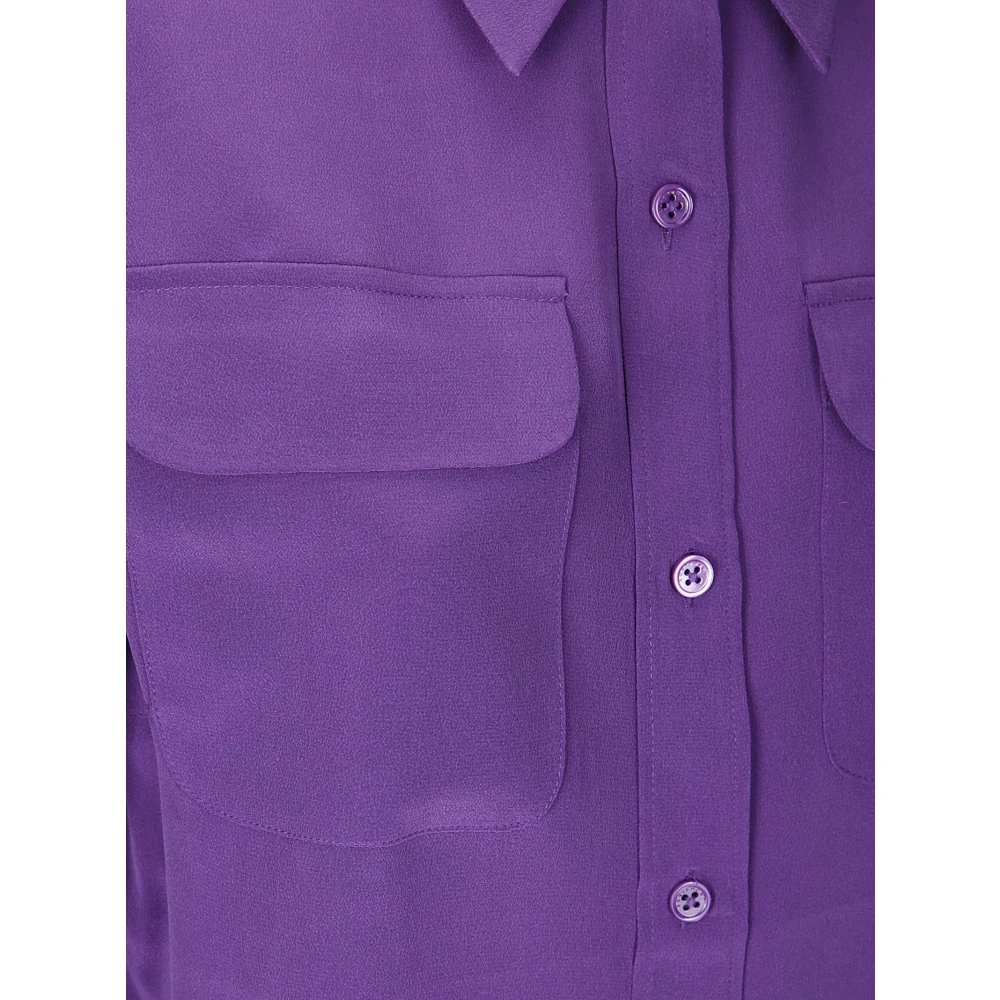 Equipment Zijden Blouse met Knopen en Zakken Purple Dames