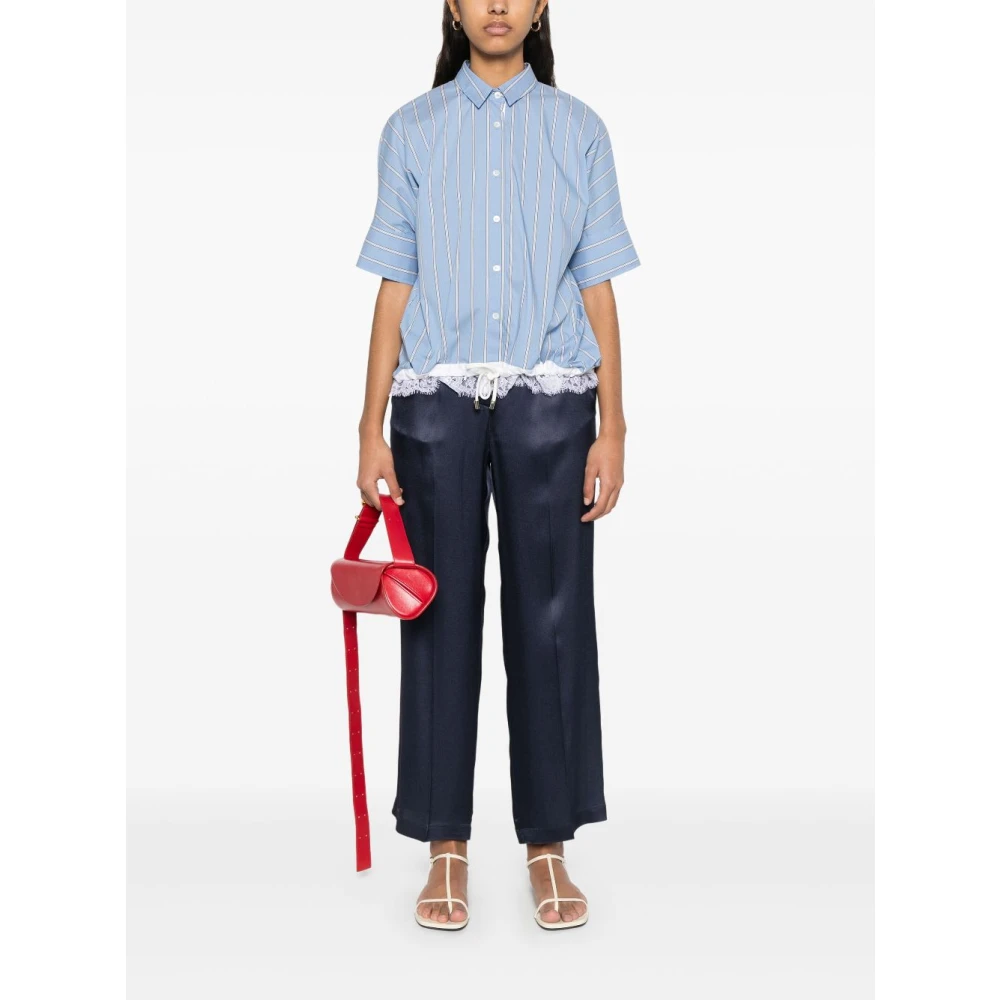 Semicouture Blauwe Kant Trim Blouse Blue Dames