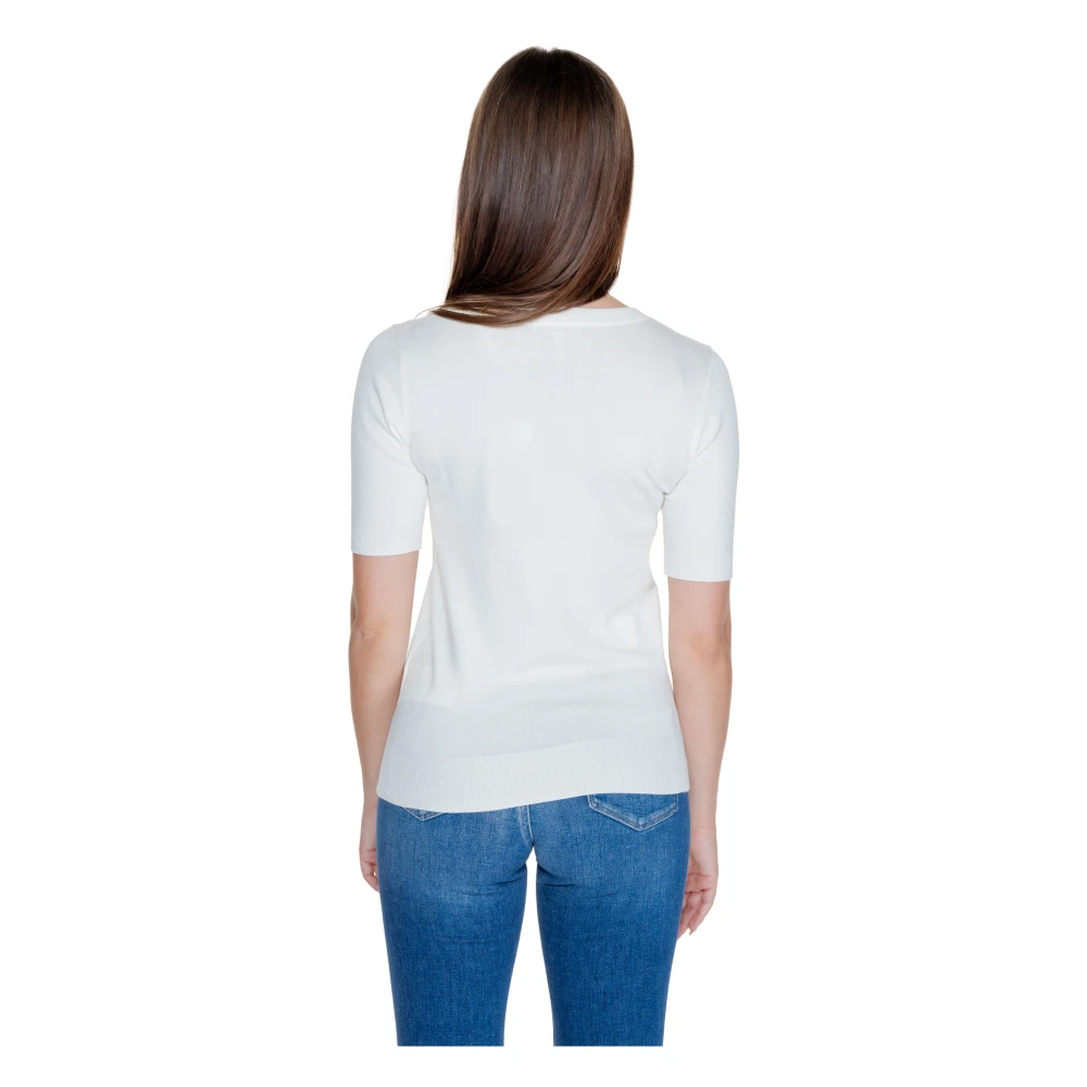 Guess Wit Bedrukt Kortemouw Gebreid White Dames
