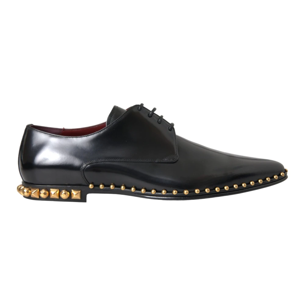 Dolce & Gabbana Svarta läder guld nitar Derby skor Black, Herr