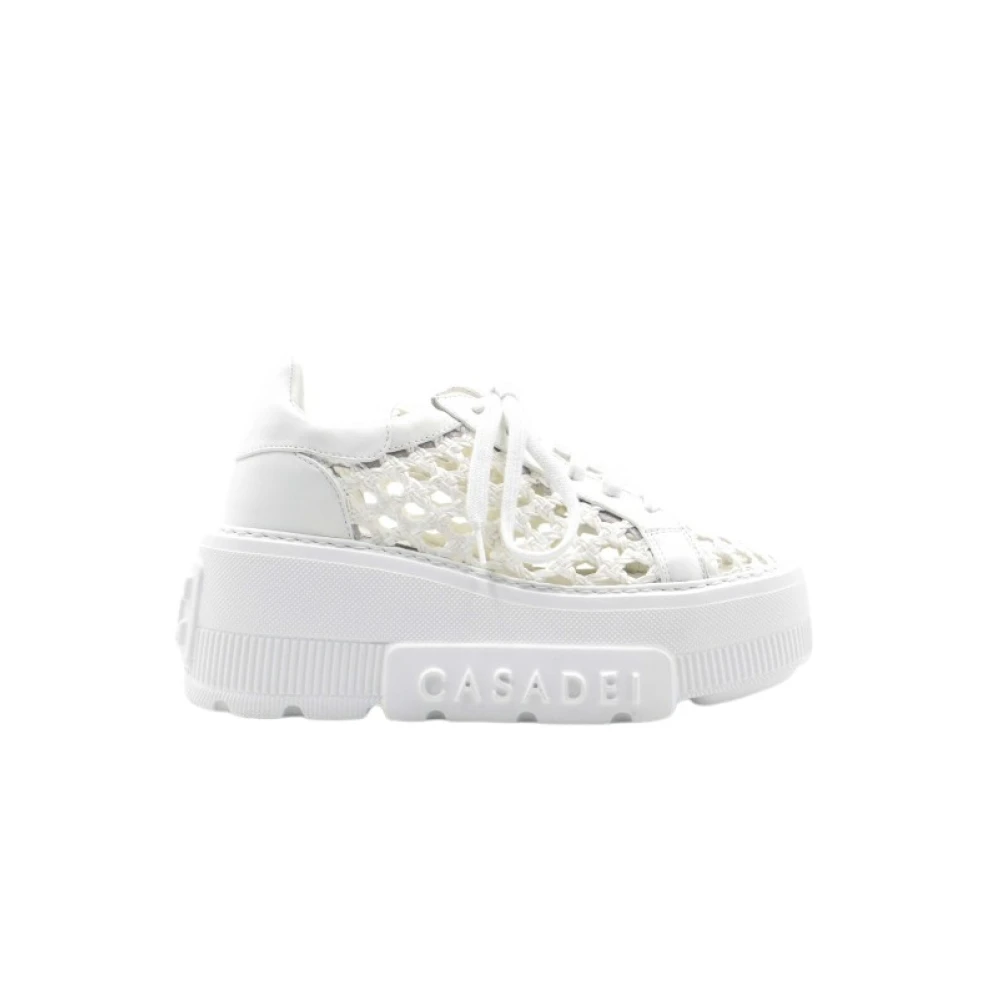 Casadei Witte geweven sneakers met stro-effect Dames Schoenen