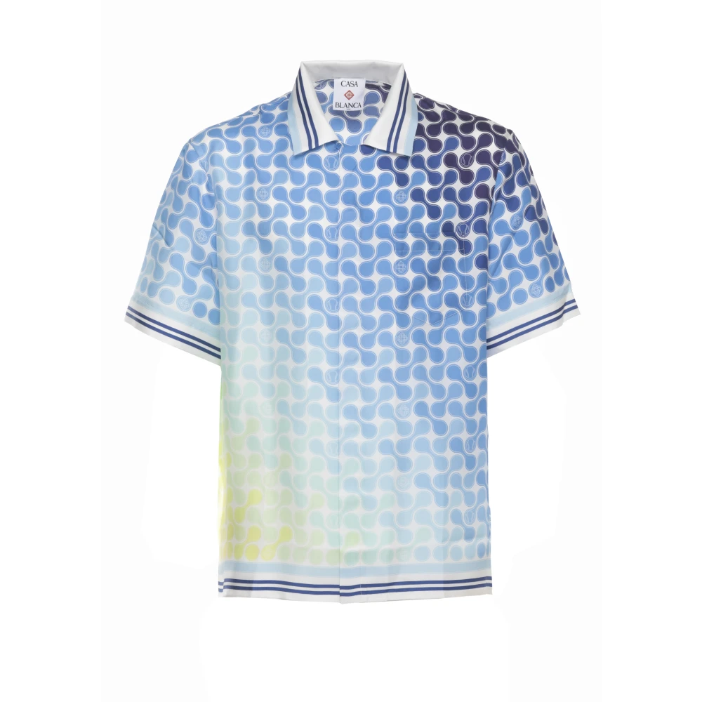 Casablanca Men's Multicolor Short Sleeve Shirts, M, Gradient Tennis Tile Short Sleeve Silk Shirt