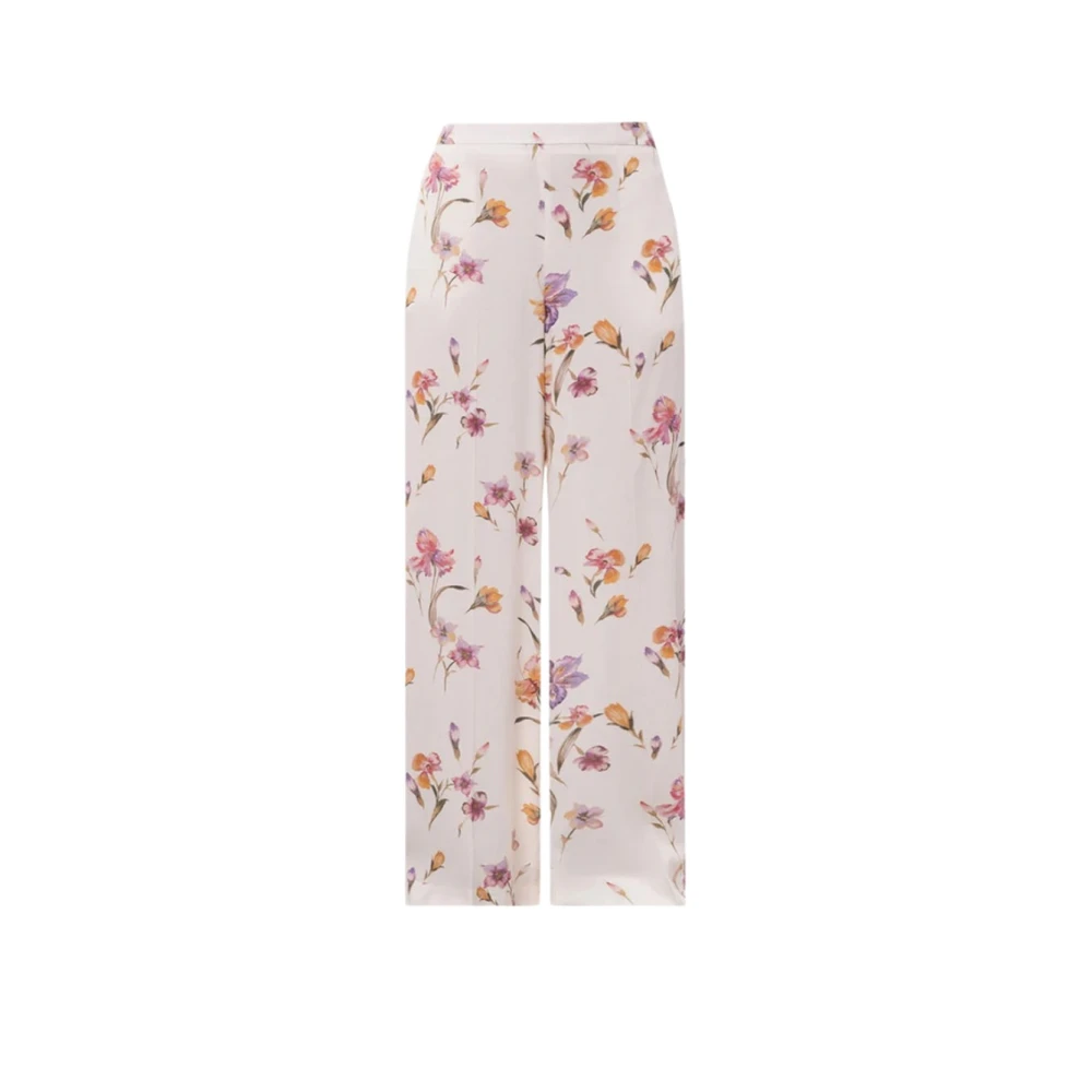 Twinset Women's White Floral Wide Leg Trousers