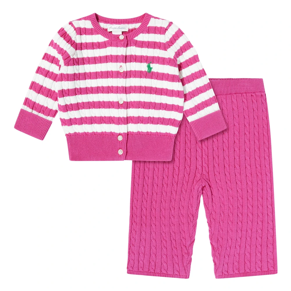 Ralph Lauren Girls Pink Kids Sets, 2 Y, Cable-Knit Cotton Cardigan & Pant Set