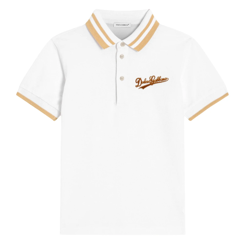 Dolce & Gabbana White Kids Short Sleeve T-Shirts, Male, 6 Y, Logo Polo Shirt