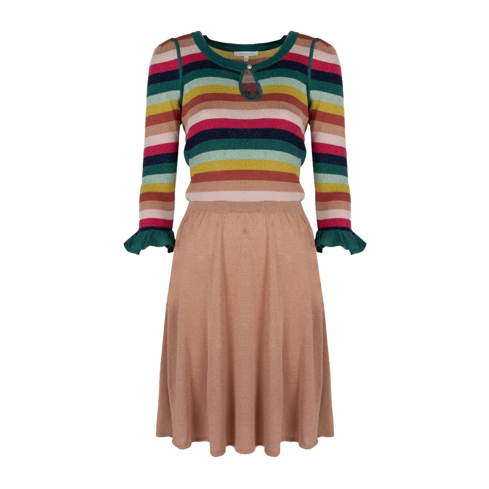 Patrizia Pepe Multicolor Randig Midi Klänning Med Metalltråd