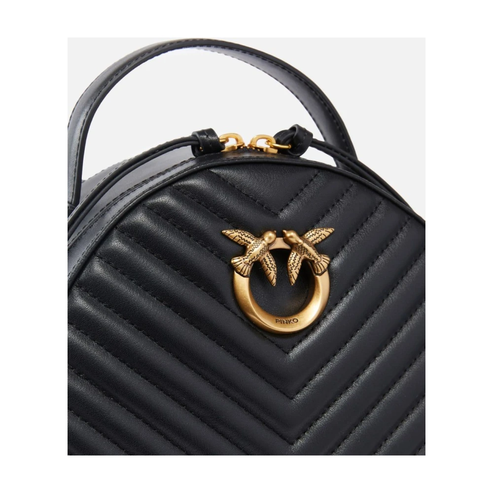 pinko Gewatteerde Chevron Leren Rugzak met Love Birds Gesp Black Dames