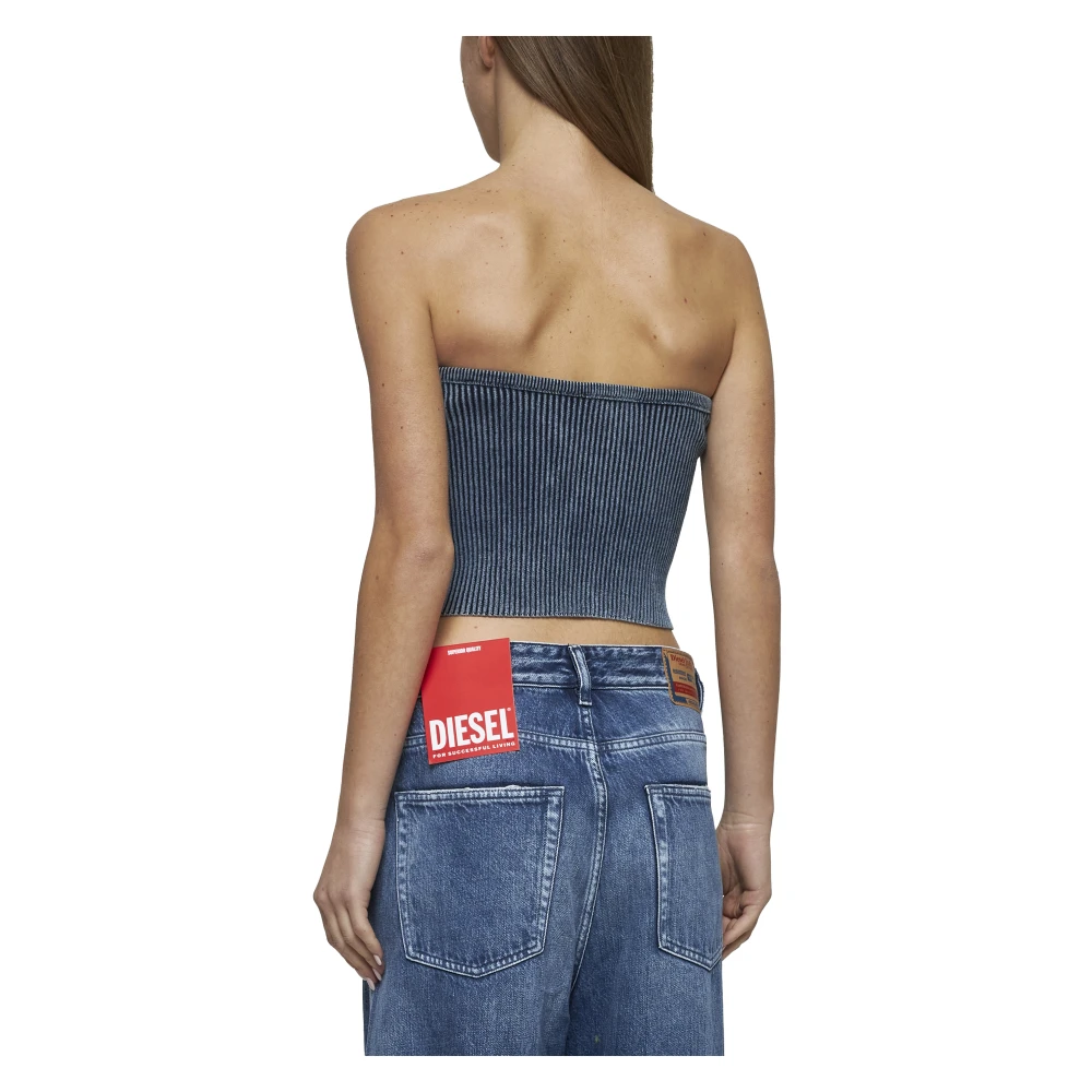 Diesel Indigo Blauwe Mouwloze Intarsia Top Blue Dames