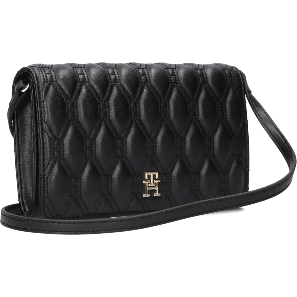 Tommy Hilfiger Elegante Zwarte Schoudertas TH Refined Flap Cros Black Dames