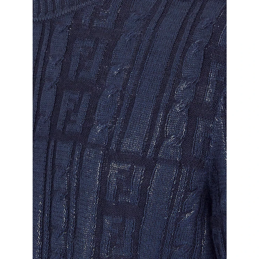 Fendi Gevlochten wollen trui met FF-details Blue Heren