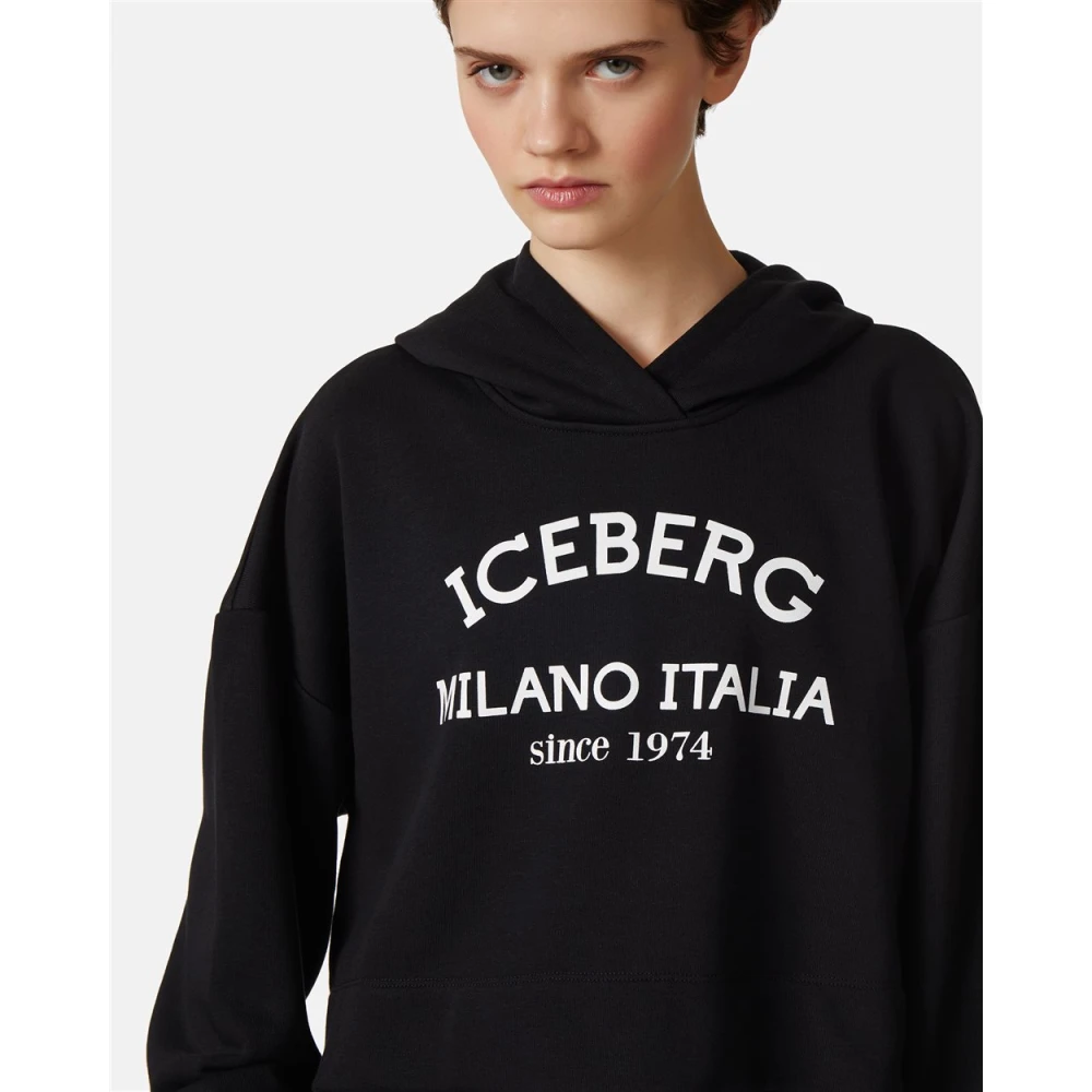 Iceberg Zwarte hoodie met institutioneel logo Black Dames