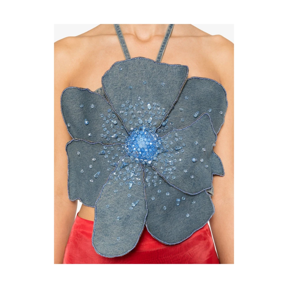 Patbo Indigo Blauwe Bloemen Halternek Jurk Blue Dames