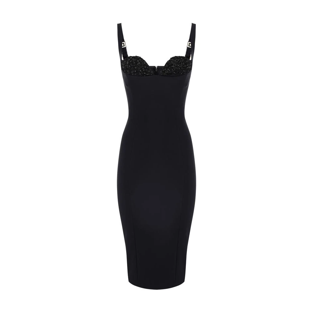 Elisabetta Franchi Women's Black Lightweight Crêpe Dress With Crystals