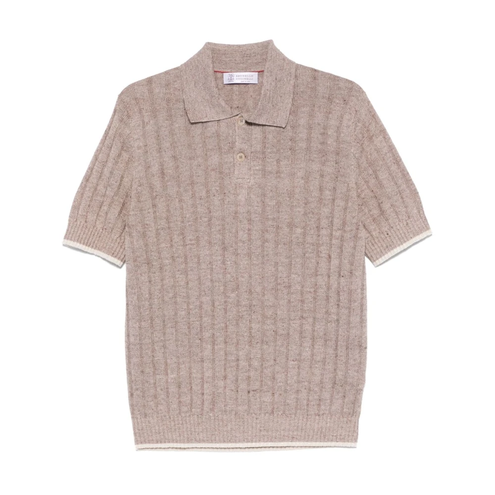 BRUNELLO CUCINELLI Bruine Polo Shirt met Contrasterende Rand Brown Heren