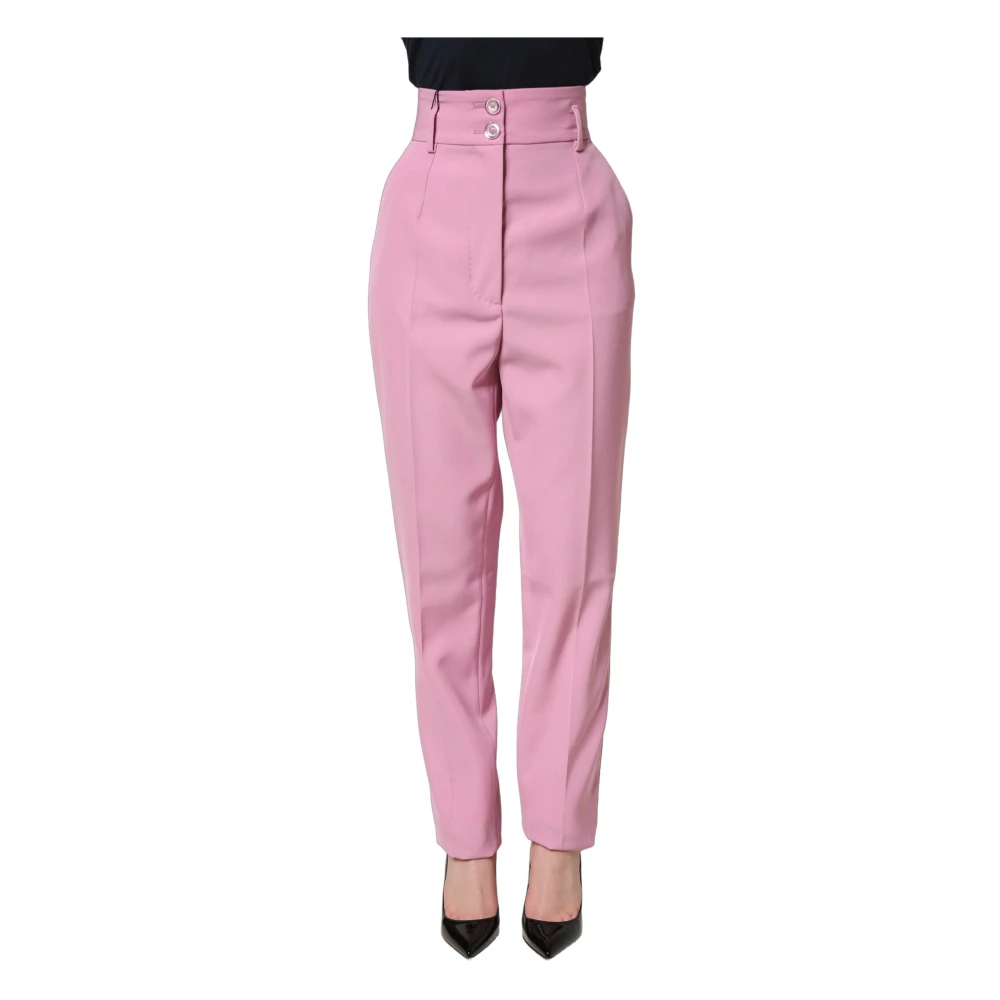 Dolce & Gabbana Women's Pink Wide Trousers, 2XS, High Waisted Trousers