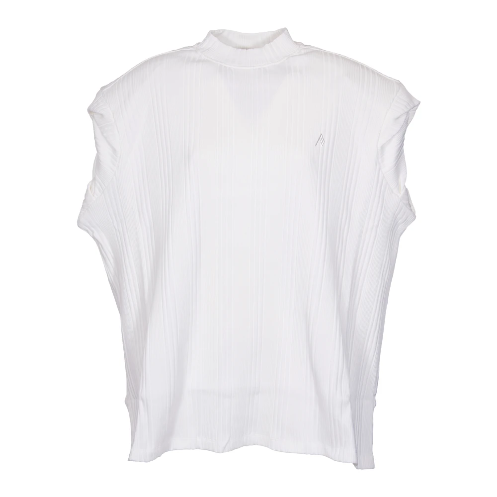 The Attico Witte Geribbelde T-shirt Laurie Logo Patch White Dames