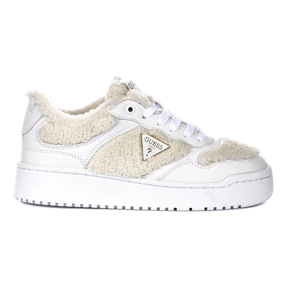 Guess Women's White Miram Faux Fur Sneaker - Sneakers - 7 Uk - Shoes