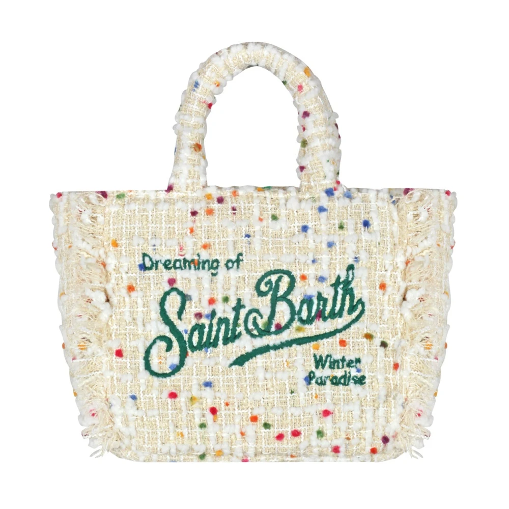 MC2 Saint Barth Tweed Mini Vanity Tas met Franjes Beige Dames