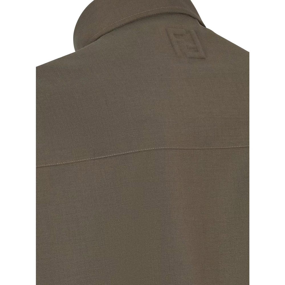 Fendi Wollen overhemd met logo-knopen Green Heren
