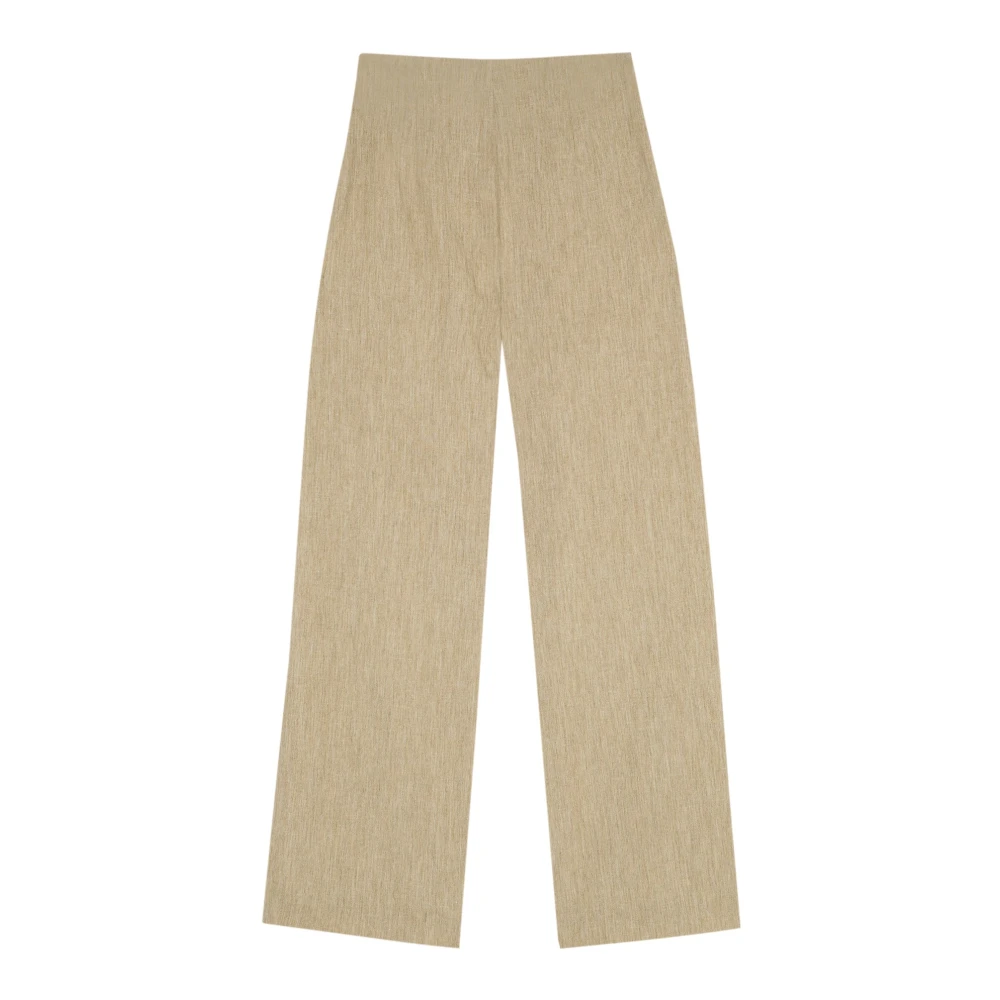 Cortana Beige Wol Linnen Hoge Taille Broek Beige Dames
