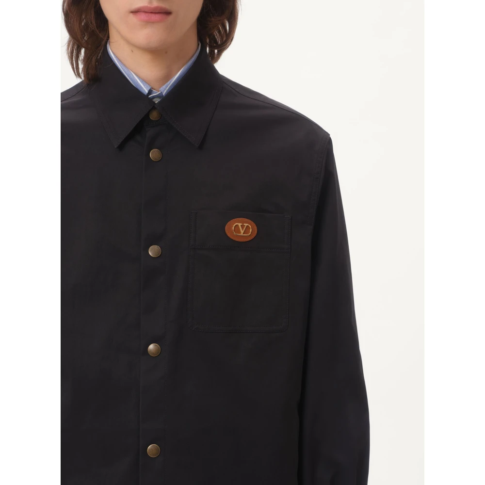 Valentino Garavani Zwarte Rubberized V-Detail Jas Black Heren