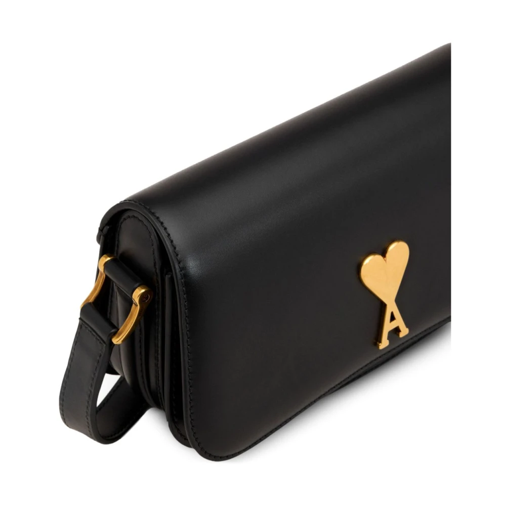 Ami Paris Zwarte Leren Schoudertas met Gouden Hardware Black Dames