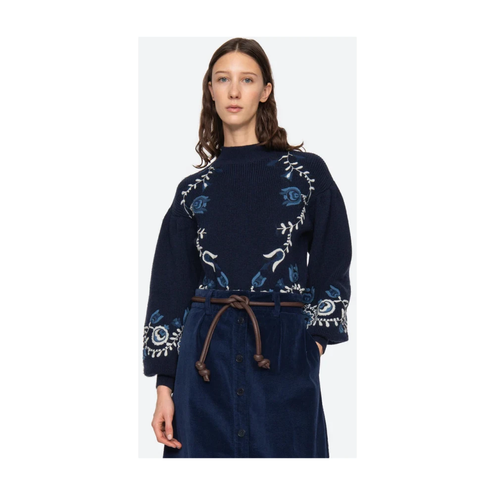 Sea NY Bloemen Geborduurde Trui Blue Dames