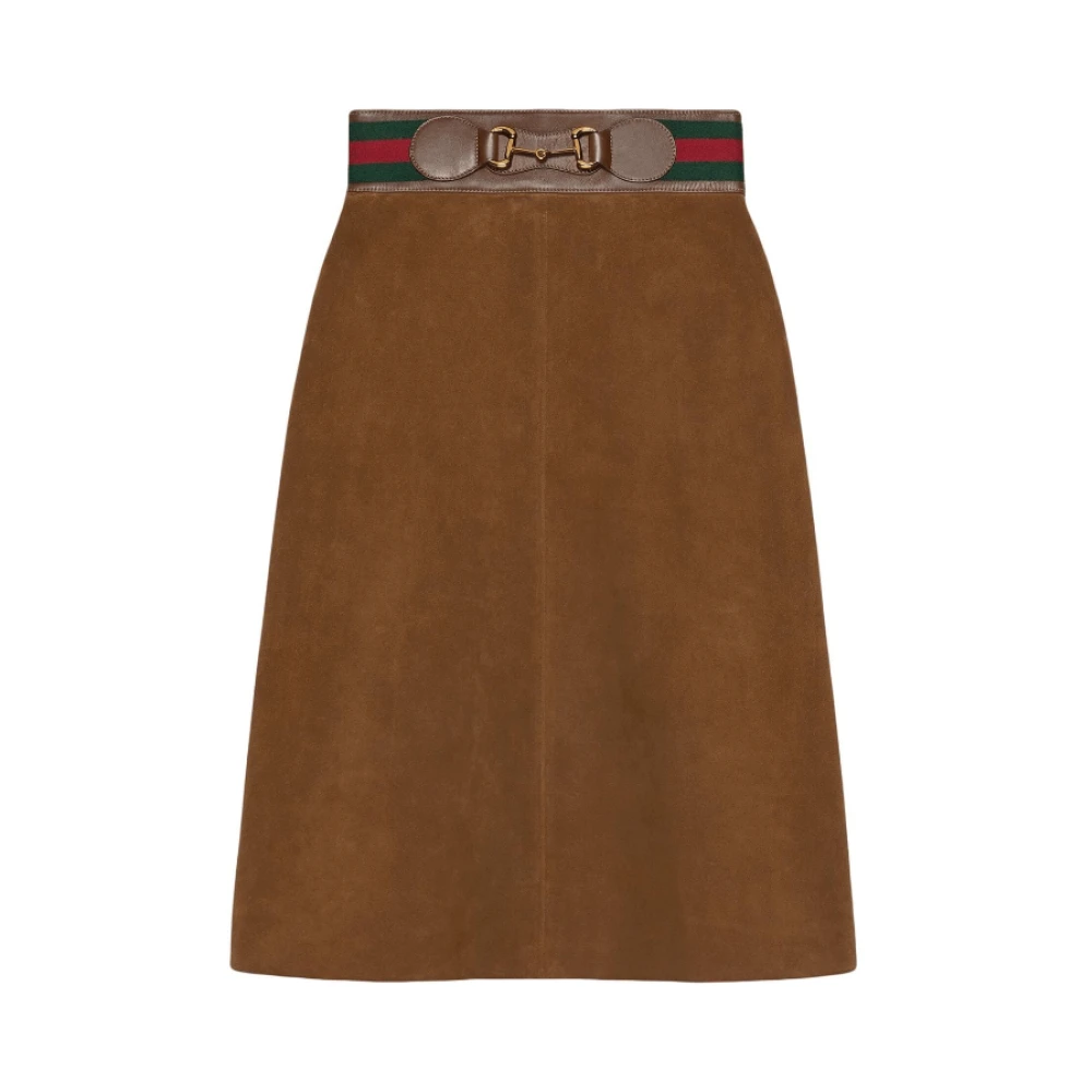 Gucci Suède Rok met Web en Horsebit Brown Dames