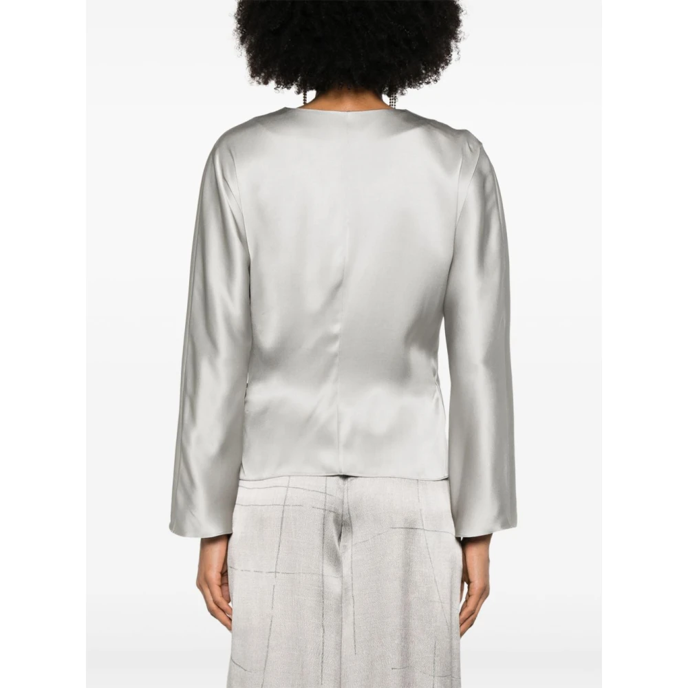 Giorgio Armani Zijden Wrap Blouse in Grijs Gray Dames