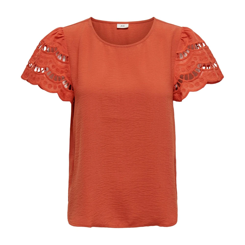 Jacqueline de Yong Oranje Geborduurd T-shirt met halve mouwen Brown Dames