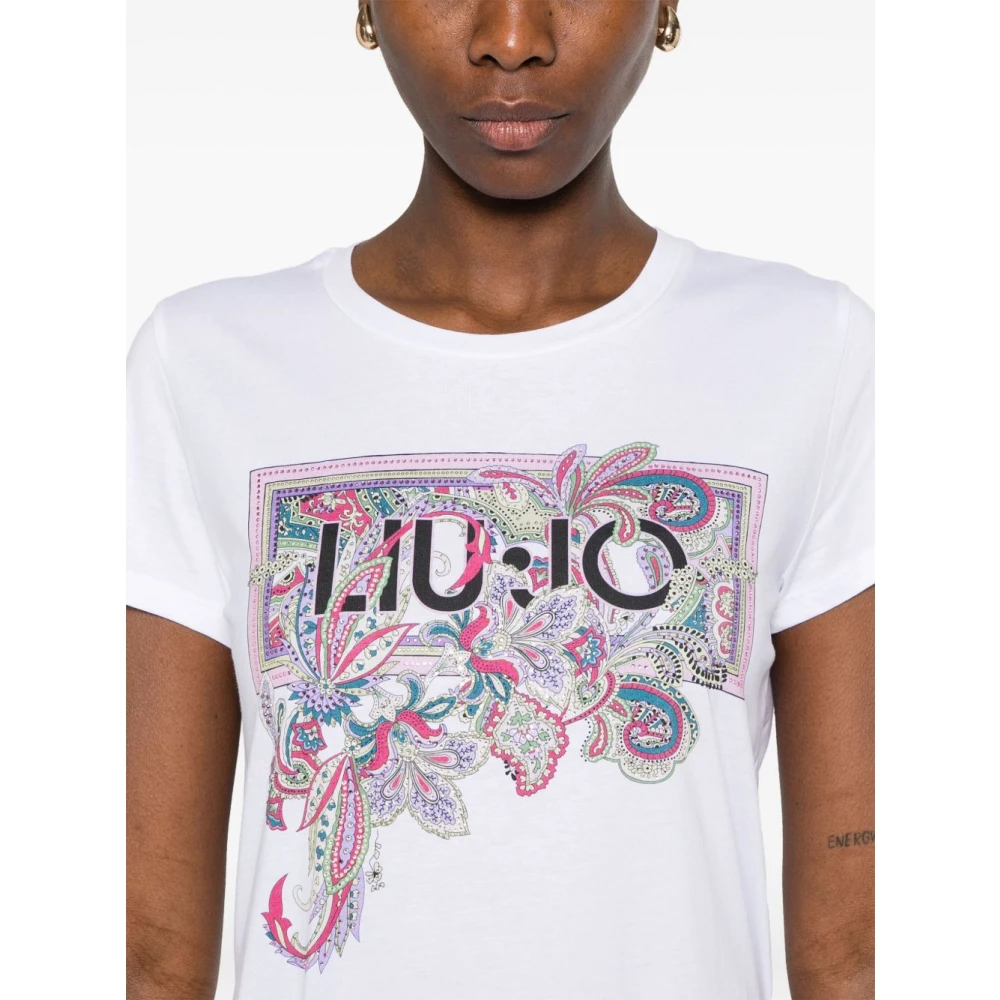 Liu Jo Bloemenprint Logo Crew Neck T-shirt White Dames