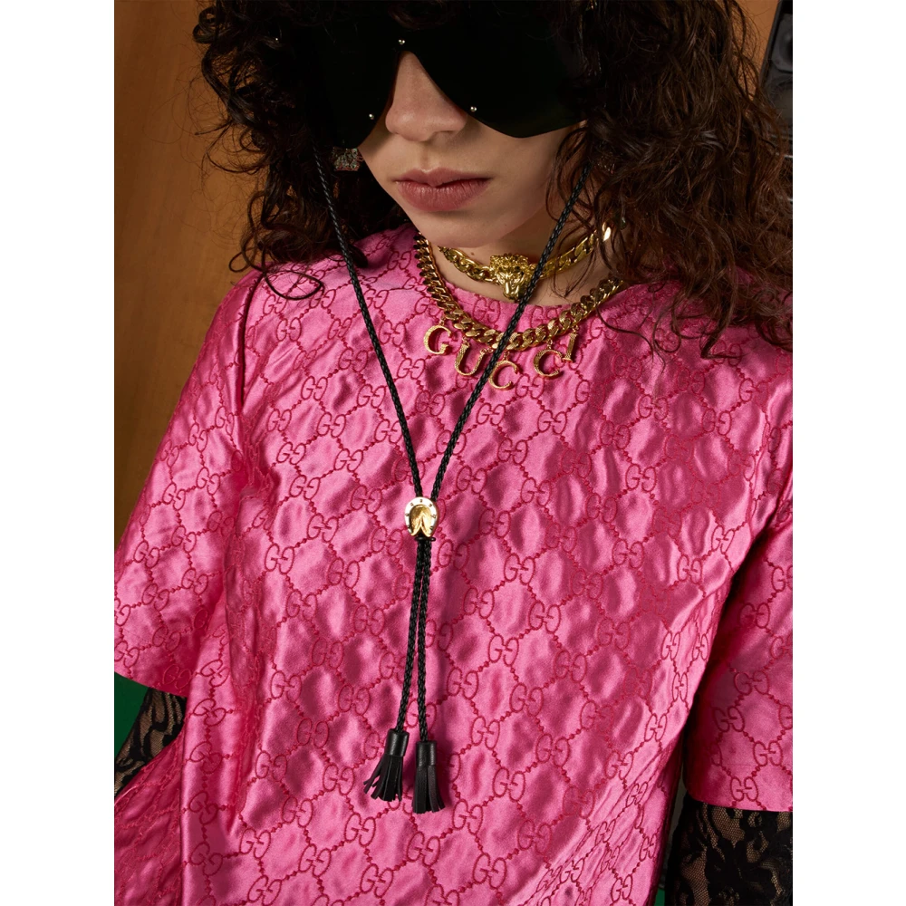 Gucci Geborduurde Crewneck Zijden Jurk Pink Dames